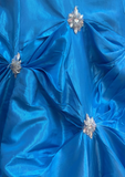 Princess A Line Sweetheart Neck Beaded Rhinestone Blue Satin Long Prom Dress Evening Dress HZ1023