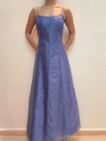 Stunning A Line Spaghetti Strap Beaded Purple Tulle Satin Prom Dress Evening Dress HZ1023