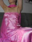 Hot Pink Sheath Strapless Lace Satin Long Prom Dress Evening Dress HZ1023