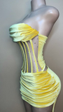 Sexy Strapless Yellow Velvet Prom Dress ,Charming Homecoming Dress HZ1023