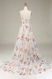 Elegant A Line Sweetheart Long Corset Tulle Prom Dress With Flower HZ1023