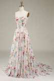 Elegant A Line Sweetheart Long Corset Tulle Prom Dress With Flower HZ1023