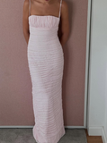 Elegant Sheath Spaghetti Strap Light Pink Satin Long Prom Dress Evening Dress HZ1023