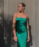 Stunning Sheath Strapless Blue Satin Bridesmaid Dress Evening Dress HZ1023