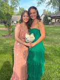 Cute A Line Sweetheart Neck Tiered Green Chiffon Long Prom Dress Graduation Prom Dress HZ1023