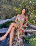 Stunning Print Floral A Line Straps Ruffle Chiffon Prom Dress Party Dress HZ1023
