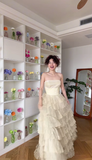 Elegant A Line Strapless Layered Organza Prom Dress Party Dress HZ1023