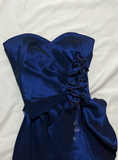 Vintage A Line Sweetheart Neck Ruffle Navy Blue Satin Prom Dress Graduation Prom Dress HZ1023