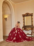 Gorgeous Red A Line Sweetheart Neck Appliques Beaded Tulle Quinceanera Dresses Ball Gown HZ1023