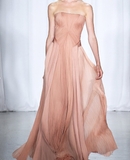 Elegant A Line Strapless Chiffon Long Prom Dress Evening Dress HZ1023