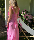 Cute Mermaid Straps Ruffle Pink Chiffon Prom Dress Graduation Prom Dress HZ1023