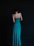 Lake Blue Sheath Spaghetti Strap Beaded Satin Long Prom Dress Party Dress Date Dresses HZ1023