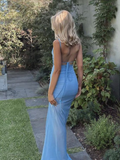 Blue Sexy Long Prom Dress See-through Evening Dress Party Dress HZ1023
