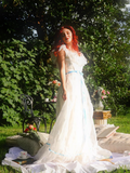 Princess A Line Off the Shoulder Embroidered White Tulle Party Dress Evening Dress HZ1023