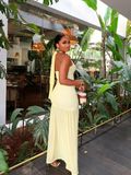 Unique Mermaid Halter Light Yellow Chiffon Open Back Prom Dress Evening Dress HZ1023