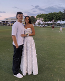 White Lace Applique Long Prom Dress Wedding Dress HZ1023