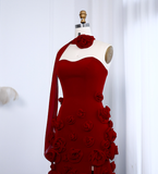 Stunning A Line Sweetheart Neck 3D Flower Burgundy Prom Dress Evening Dress HZ1023