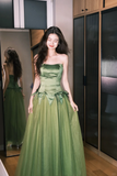 Cute A Line Sweetheart Neck Green Tulle Satin Party Dress Birthday Dress with Bow HZ1023