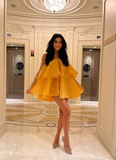 Cute Yellow A Line Strapless Layered Organza Short Homecoming Dress Outfits HZ1023