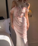 Light Pink Mermaid Off the Shoulder Butterfly Tulle Long Prom Dress Party Dress HZ1023