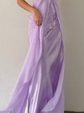 Lilac A Line Spaghetti Strap Satin Tulle Long Prom Dress Evening Dress HZ1023