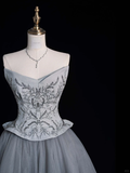 New Grey A Line Sweetheart Neck Beaded Satin Tulle Evening Dresses Party Dresses HZ1023