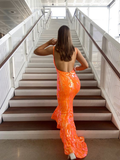 Unique Prtint Orange Long Mermaid Prom Dress Evening Dress HZ1023