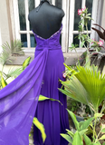Purple A Line Sweetheart Neck Rhinestone Chiffon Long Prom Dress Evening Dress HZ1023
