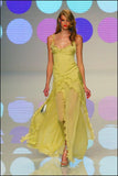 Cute A Line Straps Ruffle Yellow Chiffon Prom Dress Graduation Prom Dress with Slit HZ1023