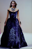 Elegant A Line Off the Shoulder Beaded Purple Velvet Long Party Dress Evening Dress HZ1023