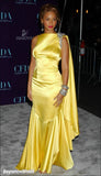 Charming Mermaid Rhinestone Yellow Satin Open Back Party Dress Evening Dress HZ1023