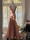 Elegant Mermaid V Neck Beaded Pink Chiffon Party Dress Evening Dress HZ1023