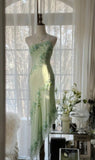 Gentle Green Sheath One Shoulder Beaded Chiffon Party Dress Evening Dress HZ1023