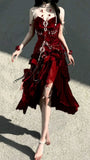 Burgundy Exquisite Mermaid Spaghetti Strap Beaded Velvet Long Party Dress Cocktail Dress HZ1023