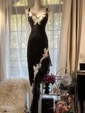 Sexy Sheath Spaghetti Strap Ruffle Appliques Lace Chiffon Party Dress Evening Dress HZ1023
