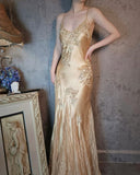 Charming Mermaid Spaghetti Strap Sequin Lace Satin Long Prom Dress Evening Dress HZ1023