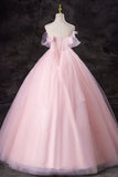 Gorgeous Strapless Pink Tulle Long Prom Dresses Evening Dresses HZ1023