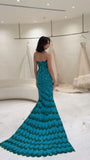 Gorgeous Sheath Strapless Bead Sequin Green Satin Long Sweep Party Dress with Slit HZ1023