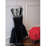 Classic Black Shiny Rhinestone A Line Straps Satin Short Homecoming Dress Cocktail Dress HZ1023