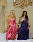 Cute Sheath Sweetheart Neck Appliques Ruffle Satin Prom Dress Evening Dress HZ1023