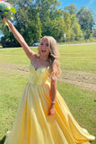 Yellow A Line Sweetheart Corset Satin Prom Dress HZ1023