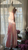 Fairytale Pink Mermaid Spaghetti Strap Beaded Ruffle Chiffon Prom Dress HZ1023