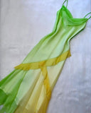 Cute A Line Spaghetti Strap Yellow Green Ombre Chiffon Long Party Dress Evening Dress HZ1023