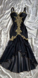 Stunning Mermaid Spaghetti Strap Golden Lace Black Chiffon Prom Dress Evening Dress HZ1023