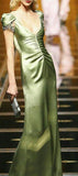 Green Elegant Sheath V Neck Satin Long Prom Dress Graduation Prom Dress HZ1023