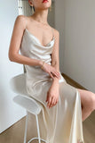 Simple Spaghetti Strap Satin Evening Dress With Slit HZ1023