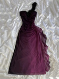 Grape Purple Ombre A Line One Shoulder Chiffon Long Party Dress Evening Dress HZ1023