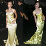 Elegant Mermaid Straps Yellow Satin Long Prom Dress Evening Dress HZ1023