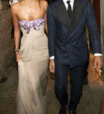 Cute A Line Strapless Purple Bow Tulle Long Prom Dress Evening Dress HZ1023