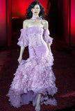 Exquisite Purple Mermaid Off the Shoulder Lace Prom Dress Party Dress HZ1023